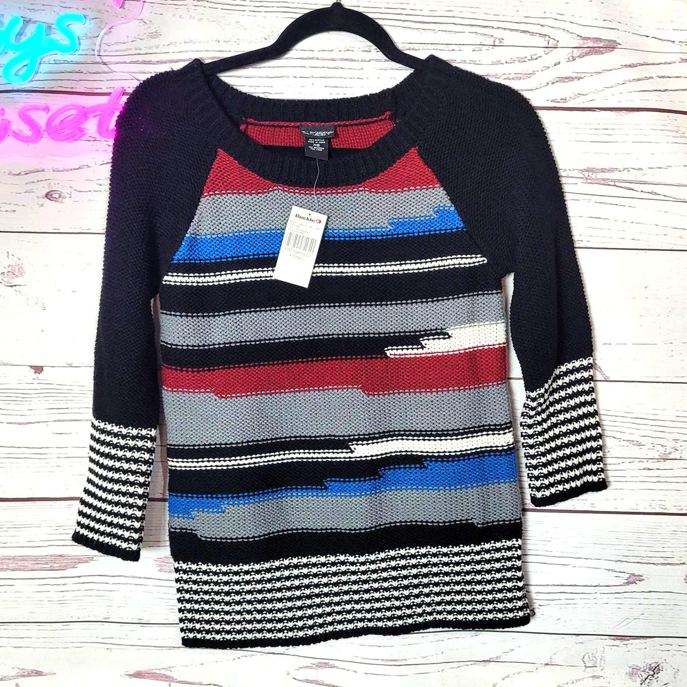 Daytrip Multicolor Striped Acrylic 3/4 Sleeve Pullover Sweater‎ Womans Size XS